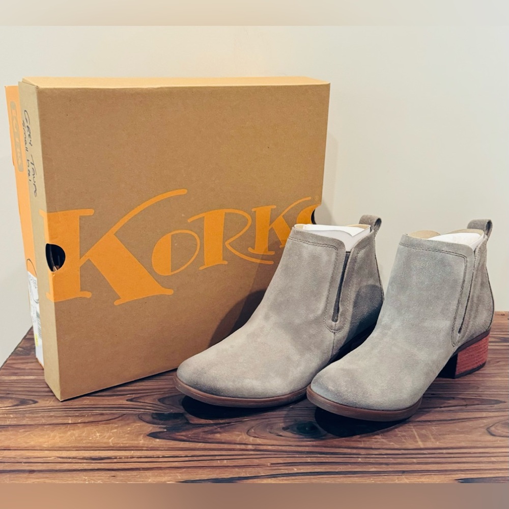 Kork heeled ankle booties; brand new; grey heels; size 9